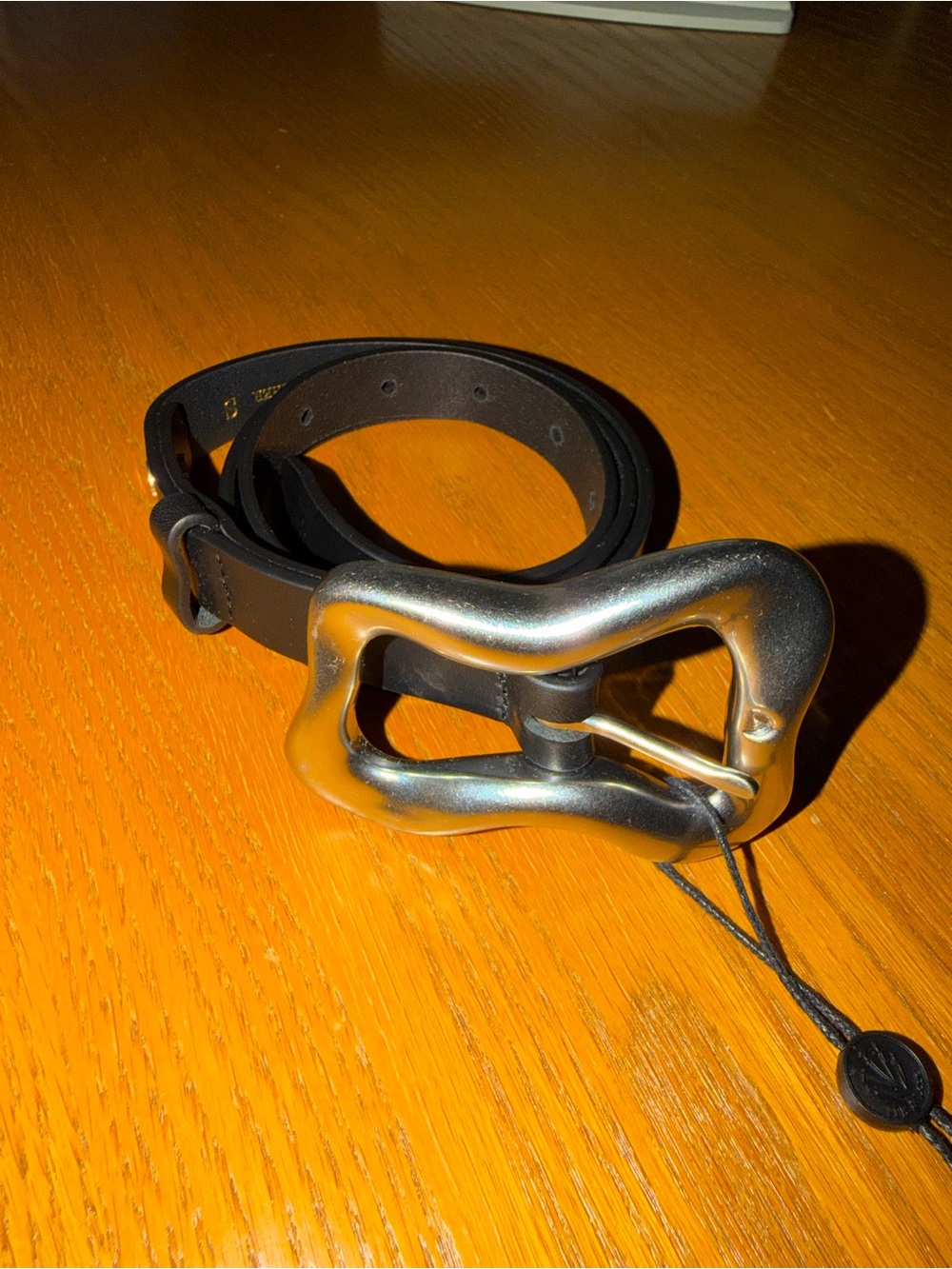 rag & bone Black Leather Belt with Sculpted Silver Buckle